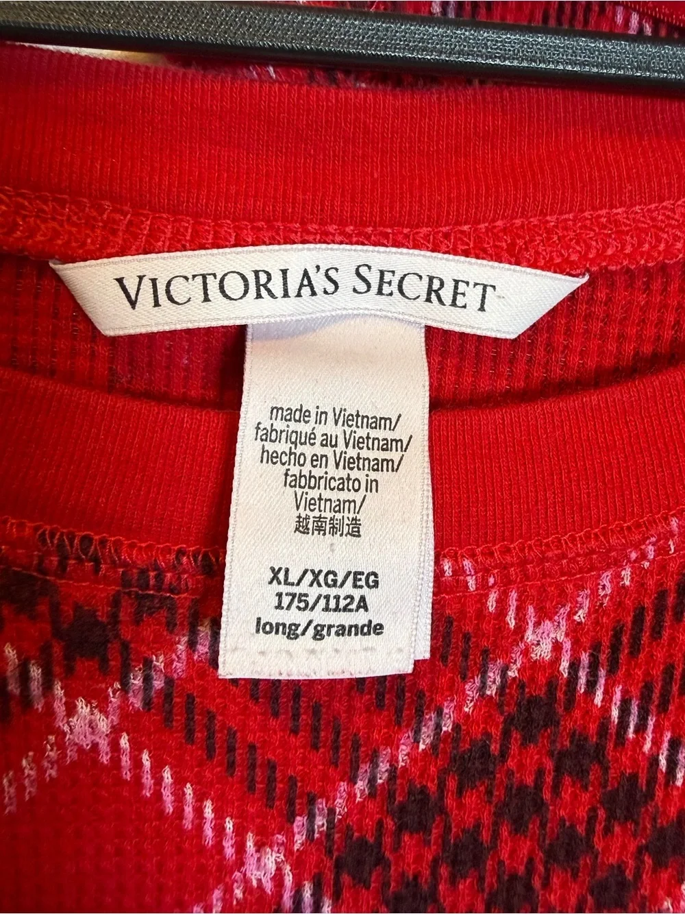 Victoria’s Secret Red Plaid Thermal Pajama Set XL Long Christmas Sleepwear